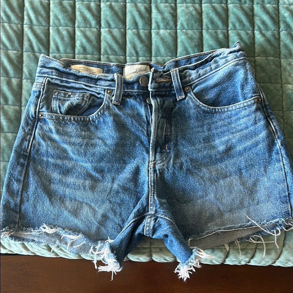 Blue High-Waisted Distressed Jean Shorts